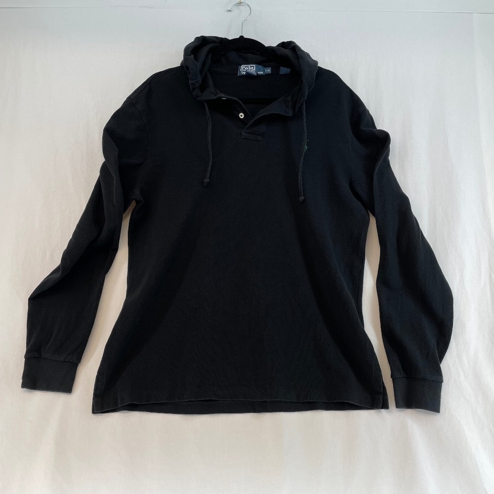 Polo Ralph Lauren Hooded Jersey Knit Long Sleeve Black Men’s Size Large VINTAGE